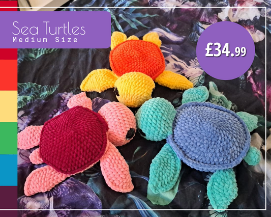Cute Turtle Plushie - Amigurumi Toy - Medium Size, Handmade Soft Sea Turtle Stuffed Animal